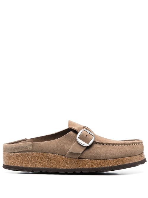 Buckle-fastened suede mules - Neutrals