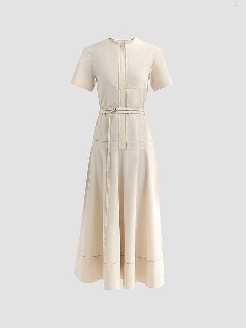 Women's Elizabeth Seamed Belted Midi Dress - Barley Melange