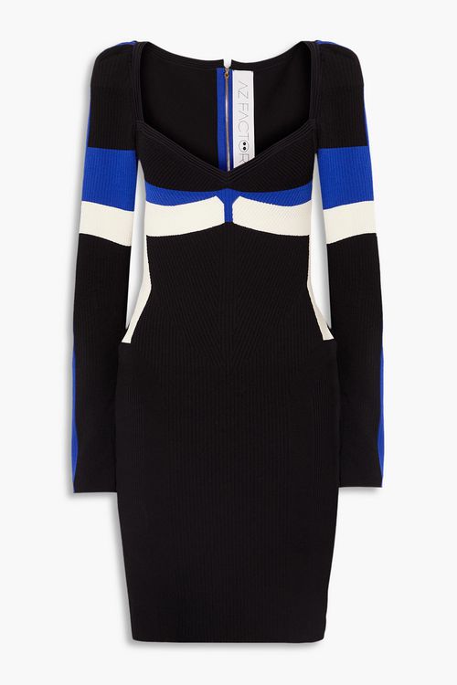 Your Body color-block ribbed-knit mini dress - Black - M