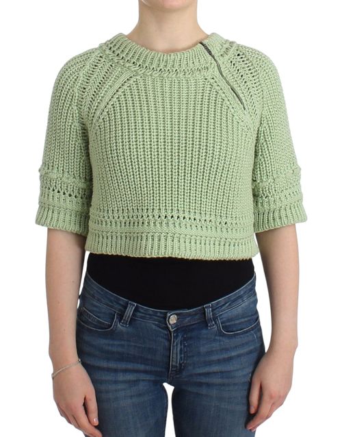 Cotton Blend Cropped Knit Sweater — Green