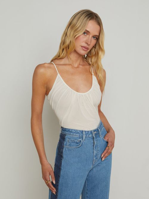 L'AGENCE Gelina Mesh Bodysuit In Vintage White