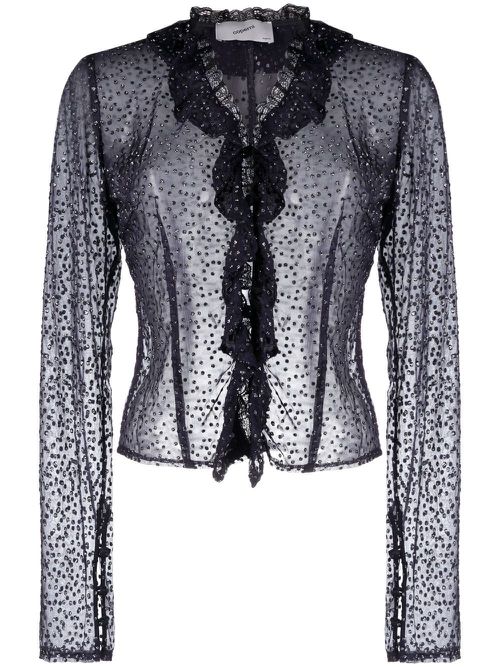 Crystal embellished sheer blouse - Blue