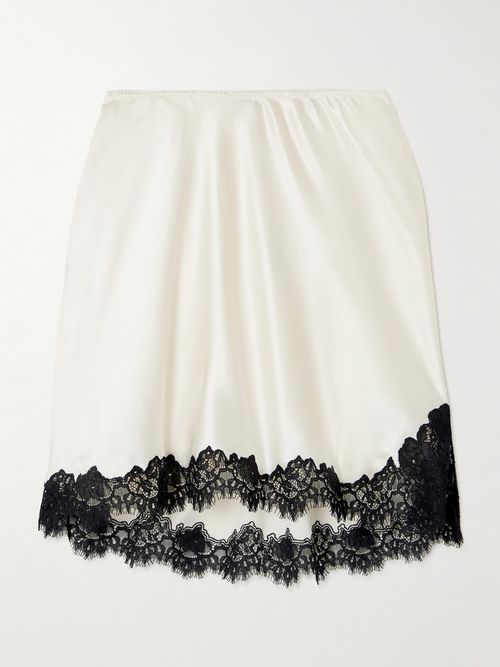 Giuliette Lace-trimmed Floral-print Silk-charmeuse Skirt - White