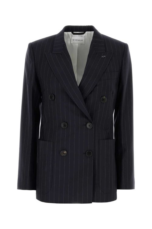 Wool Pinstripe Blazer — Navy