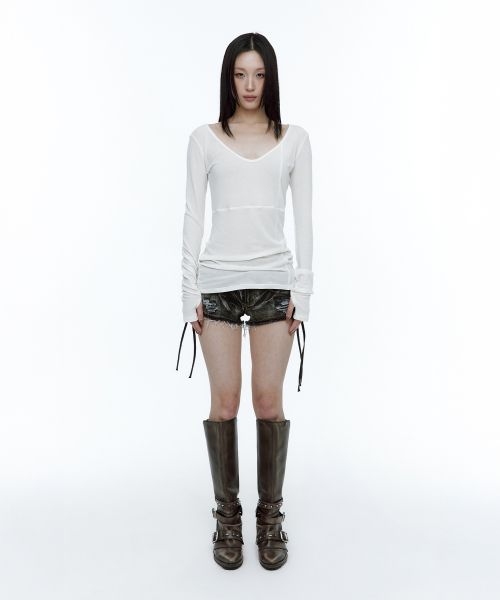 Lace-up side washed short pants