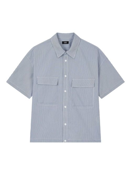 STUDIO TOMBOY striped short-sleeved shirt - Blue