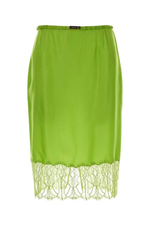 Lace-Trimmed Satin Skirt — Green