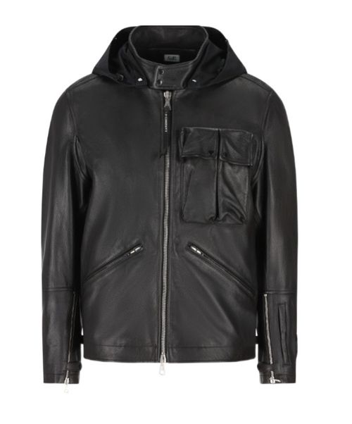 Goggle-detail leather jacket