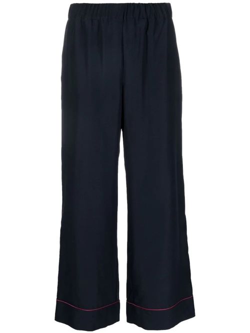 Navy Blue Straight-leg Cropped Trousers