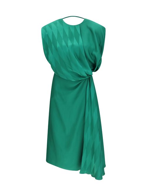 Silk Twist-Waist Midi Dress — Green