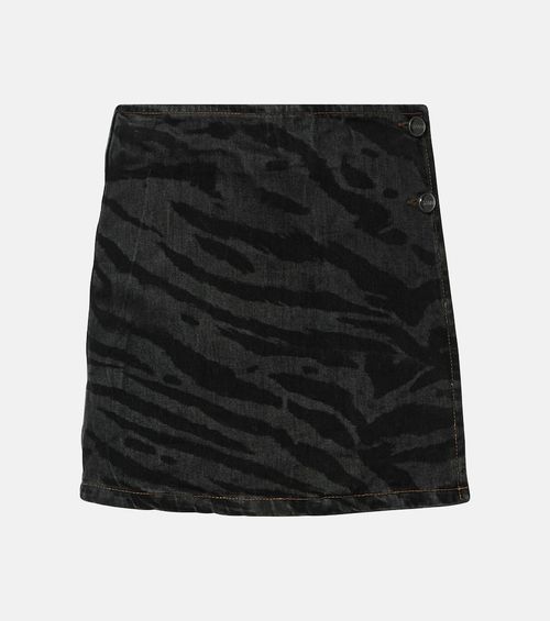 High-rise denim wrap skirt