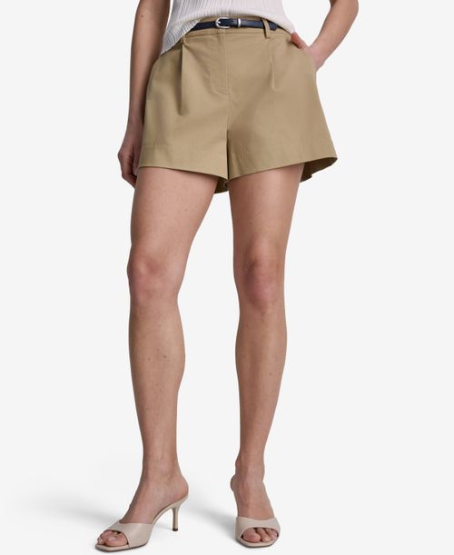 Women's Seamed Belted High-Rise Shorts - Brown