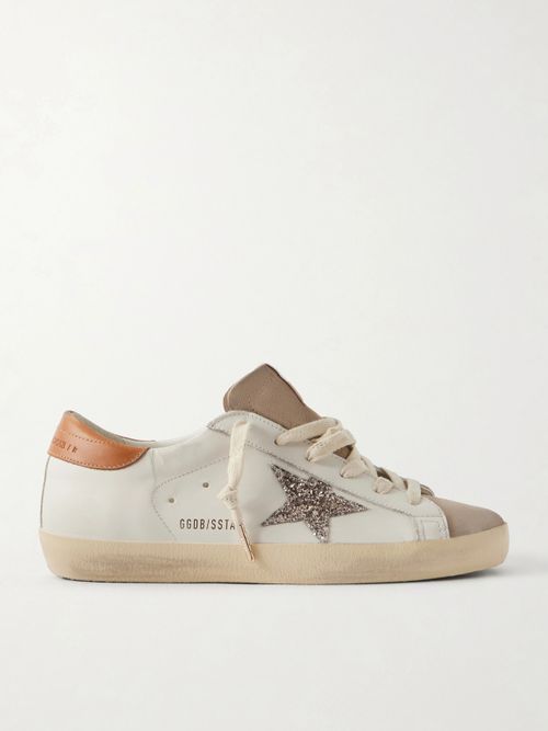 Super-star Distressed Glittered Suede-trimmed Leather Sneakers