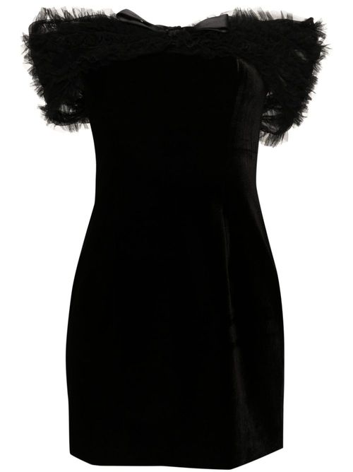 Off-shoulder velvet mini dress - Black