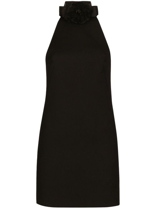 Floral-appliqués sleeveless minidress - Black