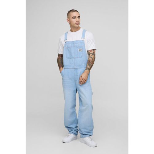 Mens Blue Relaxed Fit Worker Denim Dungarees, Blue