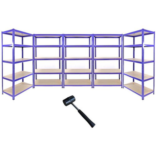 5 x 90cm Blue Warehouse Storage Bays / Garage Shed Shelving / Utility Rack + FREE Rubber Mallet