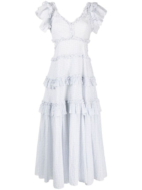 Broderie-anglaise organic cotton maxi dress - Blue