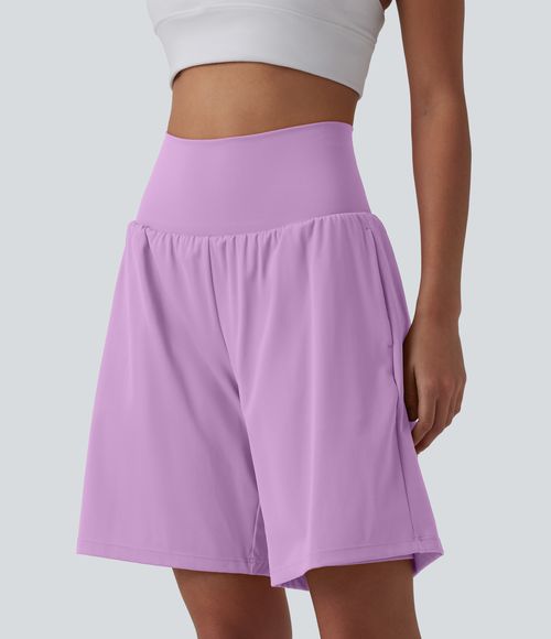 "SoftlyZero™ Airy Super High Waisted 2-in-1 Cool Touch Yoga Shorts 9"" with Pockets Gym Short - Orchid Bouquet