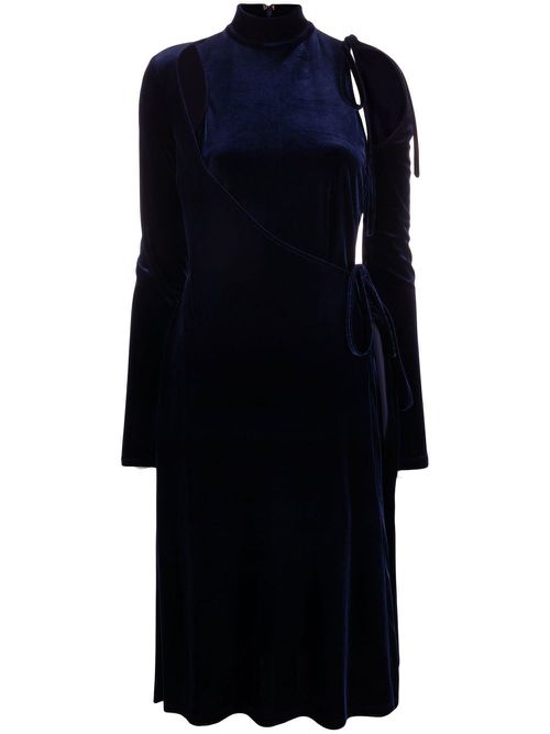 Cut-out velvet wrap dress - Blue