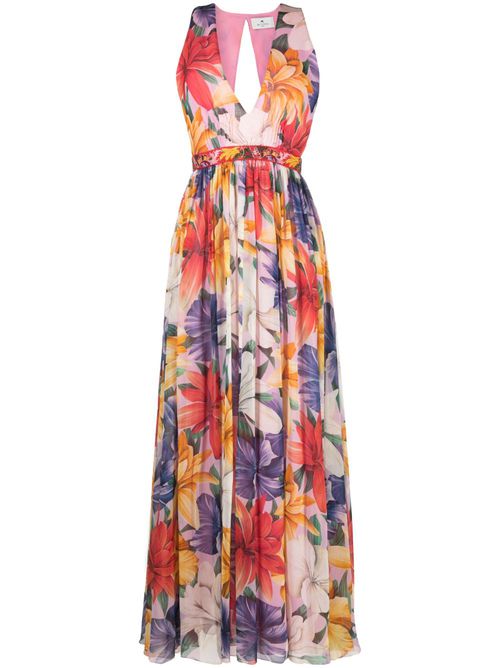Floral-print silk dress - Pink