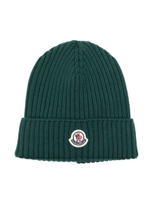 Logo-patch ribbed beanie - Green