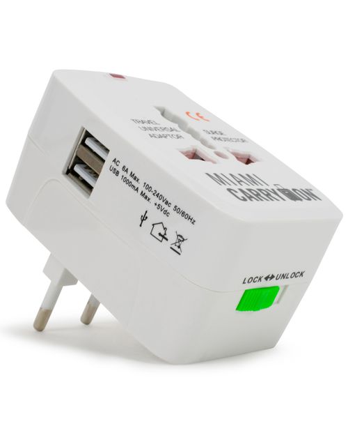 International Travel Adapter with Two Usb Ports - White