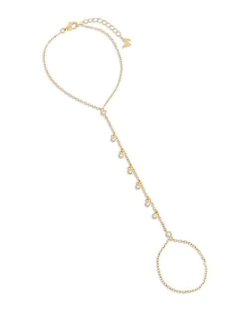 Bezel Shaker Hand Chain Bracelet in 14K Gold Plated Sterling Silver