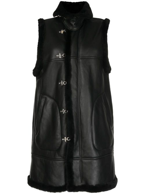 Long-length leather coat - Black