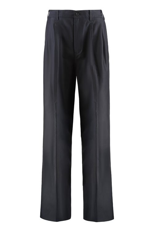 Women's Cotton Chino Trousers with High-Waisted Pleats