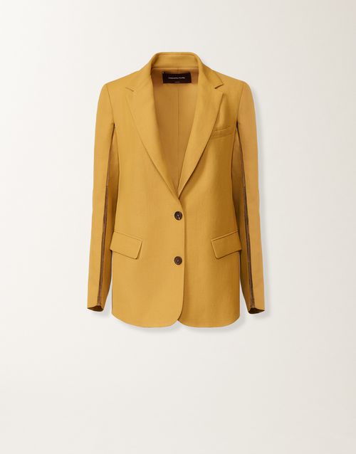 Oversized jacket in fluid linen and viscose, mustard