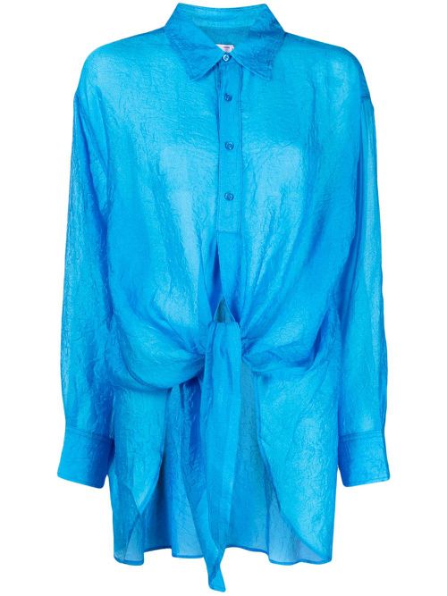 Crinkled-finish tie-fastening shirt - Blue