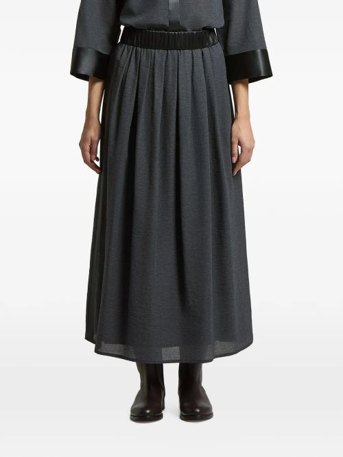 Pleated Satin-Trim Skirt — Gray