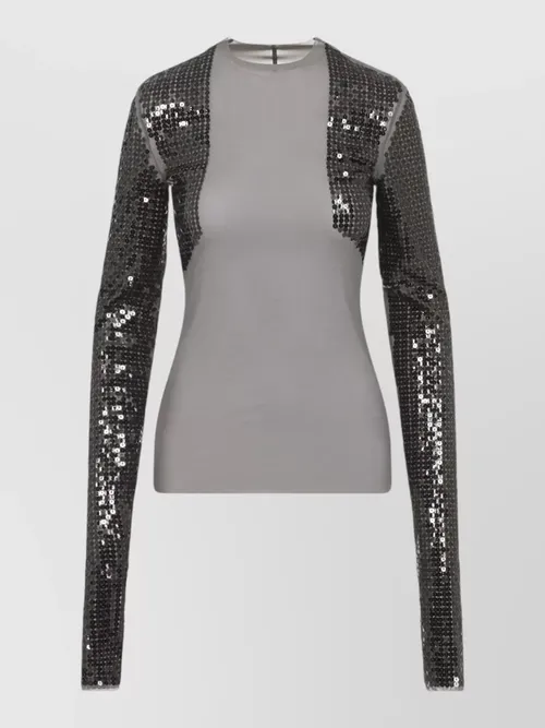 Rick Owens - dennis crew neck sequin sheer long sleeve top