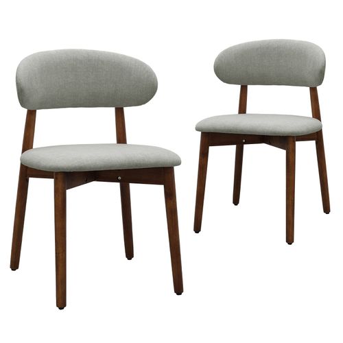 Green Flannelette Upholstered Dining Chair with Walnut Solid Wood Legs, Armless Chair Set of 2 for Kitchen, Restaurant, Living, Meeting Room