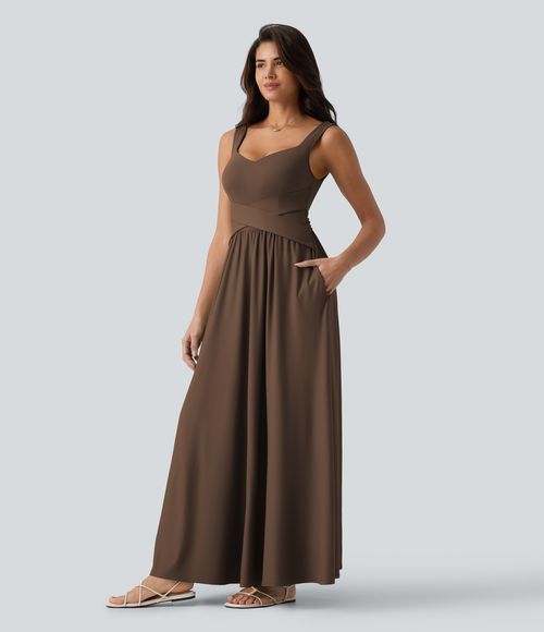 Built-in Bra Flowy Maxi Casual Dress with Pockets DD-F Casual Dress - Chestnut