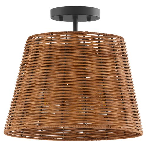 Matte Black Three Light Semi Flush Mount from the Wicker Collection