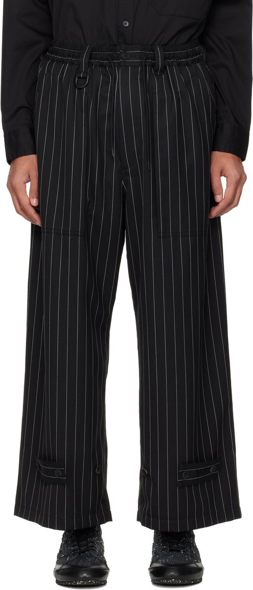 Black Pinstripe Refined Wool Wide Leg Trousers