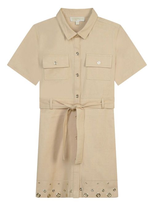 Eyelet-detail belted dress - Neutrals