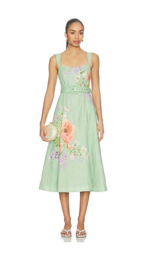 HEMANT AND NANDITA Midi Dress With Buckle Belt in Mint. L. Also in XXS, XS, S, M