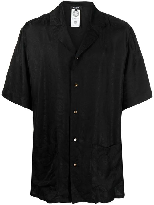 Brocade-effect short-sleeve shirt - Black