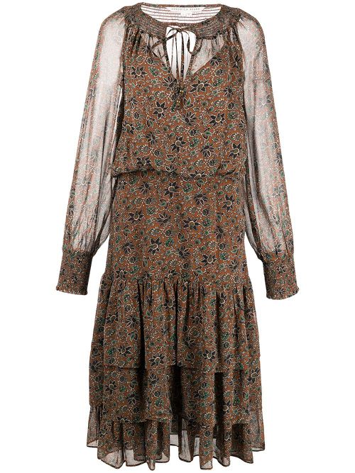 Tunis floral-print midi dress - Brown