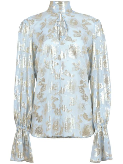 Floral-embellished cut-out blouse - Blue