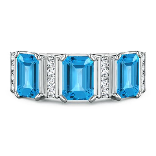 Lee Harris x Angara 3.89 CTW Swiss Blue Topaz and Diamond Modern Art Deco Inspired Semi Eternity Ring in Platinum