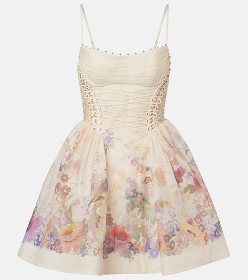 Alchemy floral linen and silk bustier dress