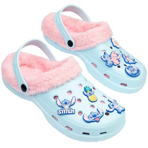 Disney Stitch Clogs for Women Winter Fleece Lining Warm Slip On Sandals Outdoor Garden Shoes with Strap Gifts for Women