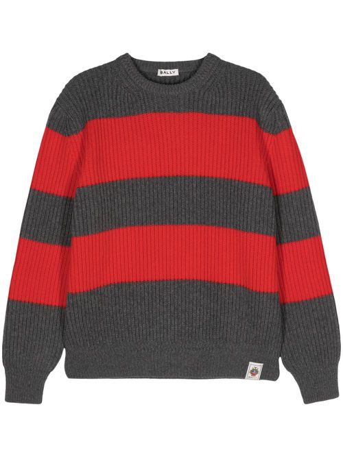 Logo-patch striped jumper - Grey