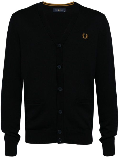 Logo-embroidered v-neck cardigan - Black