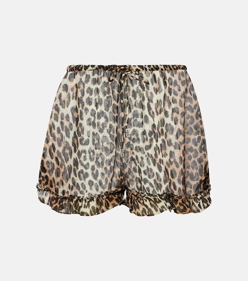 Leopard-print ruffled chiffon shorts