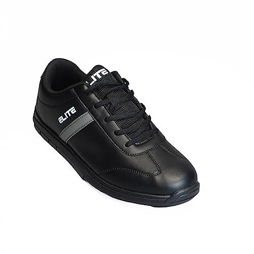 ELITE Men's Basic Athletic Lace Up Bowling Shoes with Universal Sliding Soles for Right or Left Handed Bowlers (Black/Grey, US Footwear